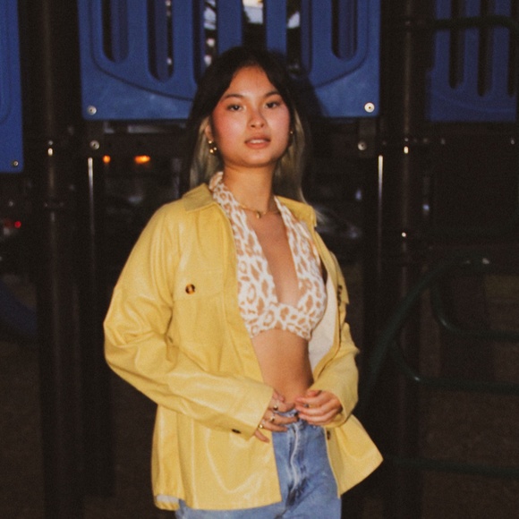 Yellow PU Leather Jacket Vegan NWT - Picture 8 of 9